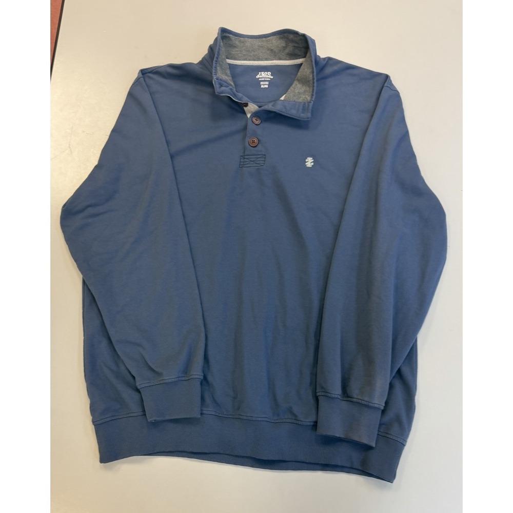 Izod Saltwater Relaxed Classics Long Sleeve 1/4 Button-Up Pullover Size XL Blue